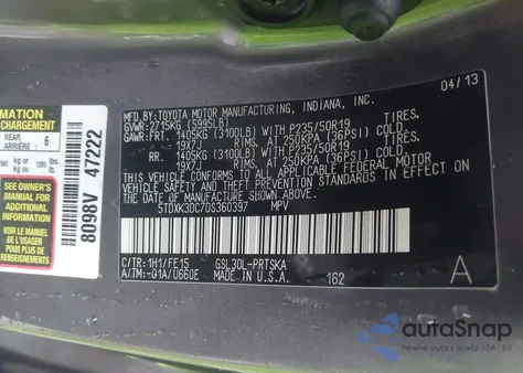 2013 Toyota Sienna Se 8 Passenger из США, поврежденный, VIN 5TDXK3DC7DS360397